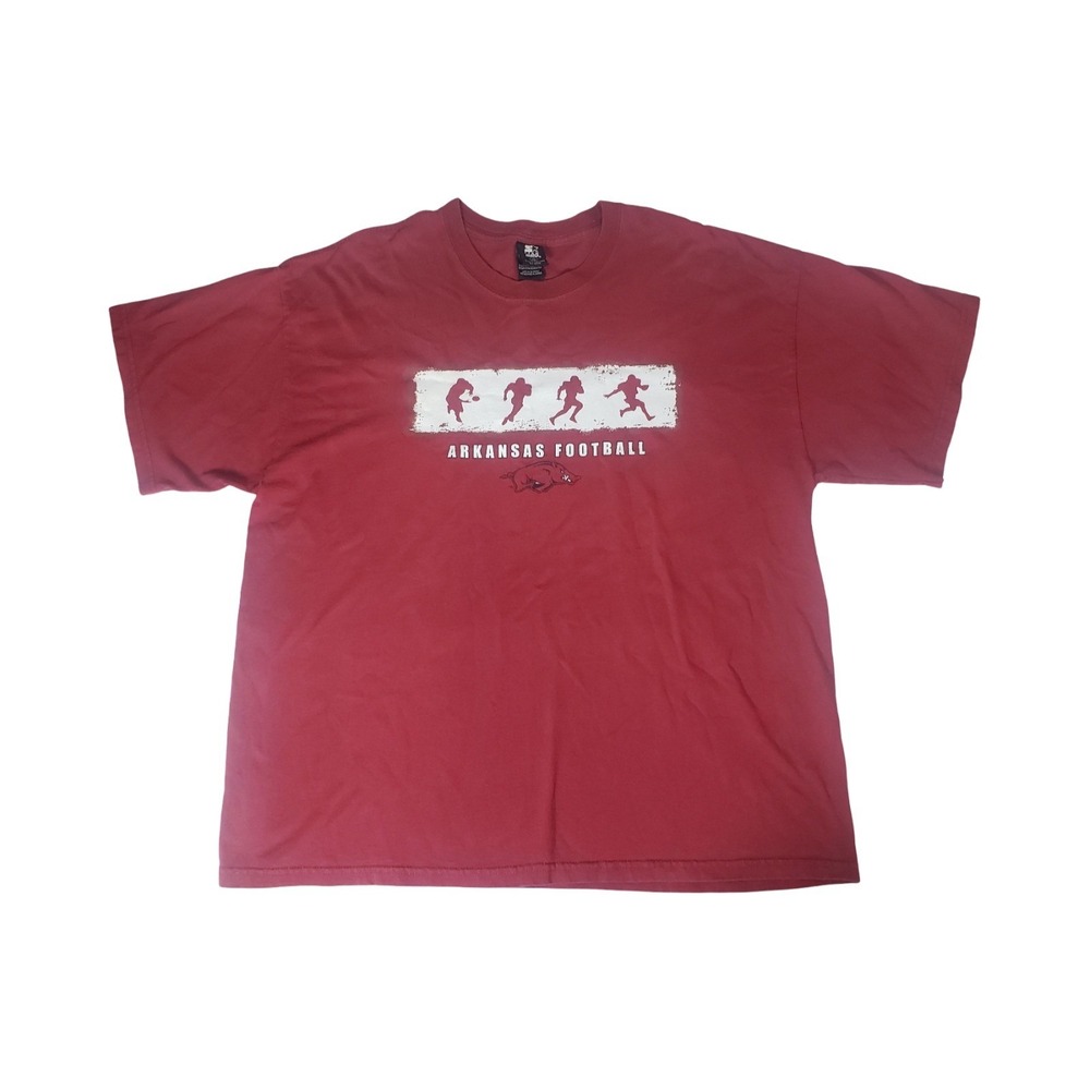 Vintage Team Arkansas Razorbacks Football T-Shirt Mens XL Red Cotton NCAA Hogs